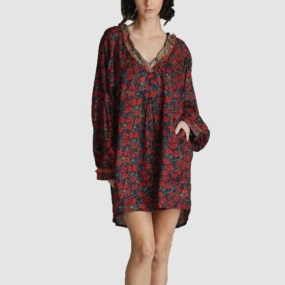 Velzera Peasant Mini Dress Sz Medium Boho Liberty Floral Oversized New - Picture 1 of 4